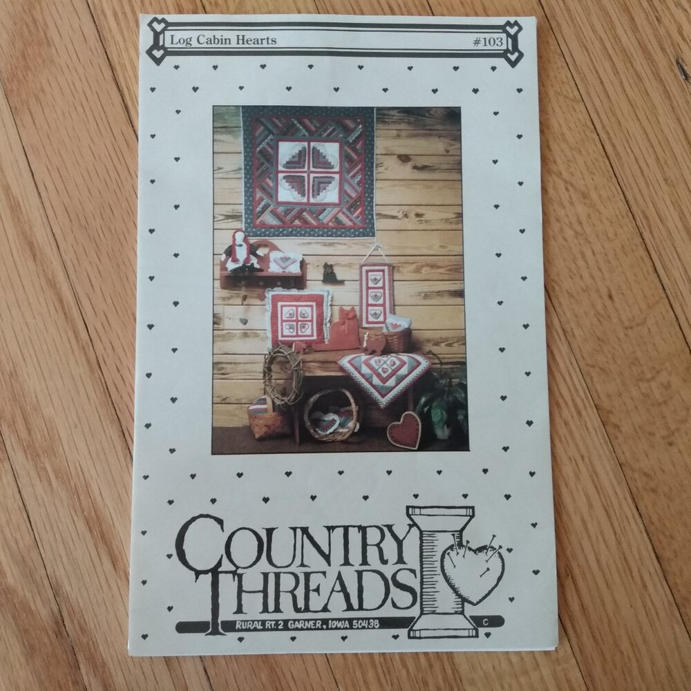Vintage Log Cabin Hearts Wall Quilt Sewing Pattern Pillow #103